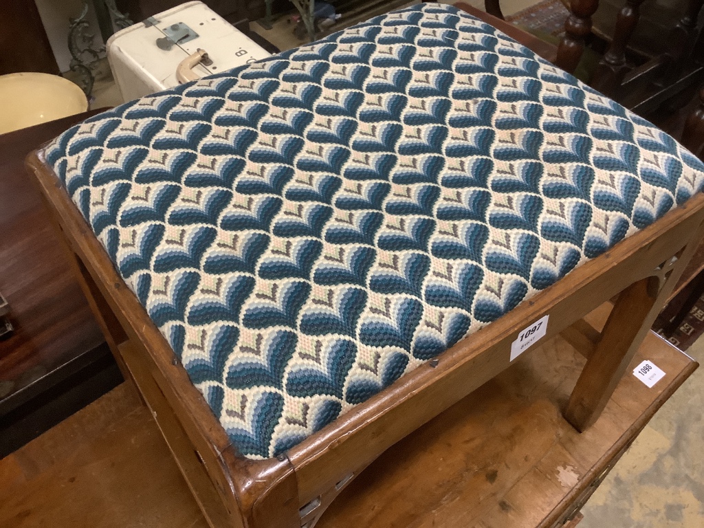 A Chippendale walnut rectangular dressing stool, with drop-in seat, length 53cm, depth 43cm, height 48cm